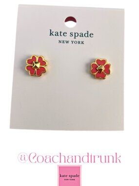KATE SPADE Peach Nectar Spades & Studs Earrings With Pink Dust Bag NWT
